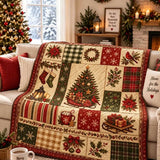 Vintage Christmas Tree Wreath Patchwork Quilted Blanket
