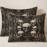 Vintage Gothic Skull Damask Scroll Quilted 3‑Piece Bedding Set