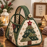 Christmas Tree Applique Holiday Gift Storage Handbag Quilted Christmas Basket