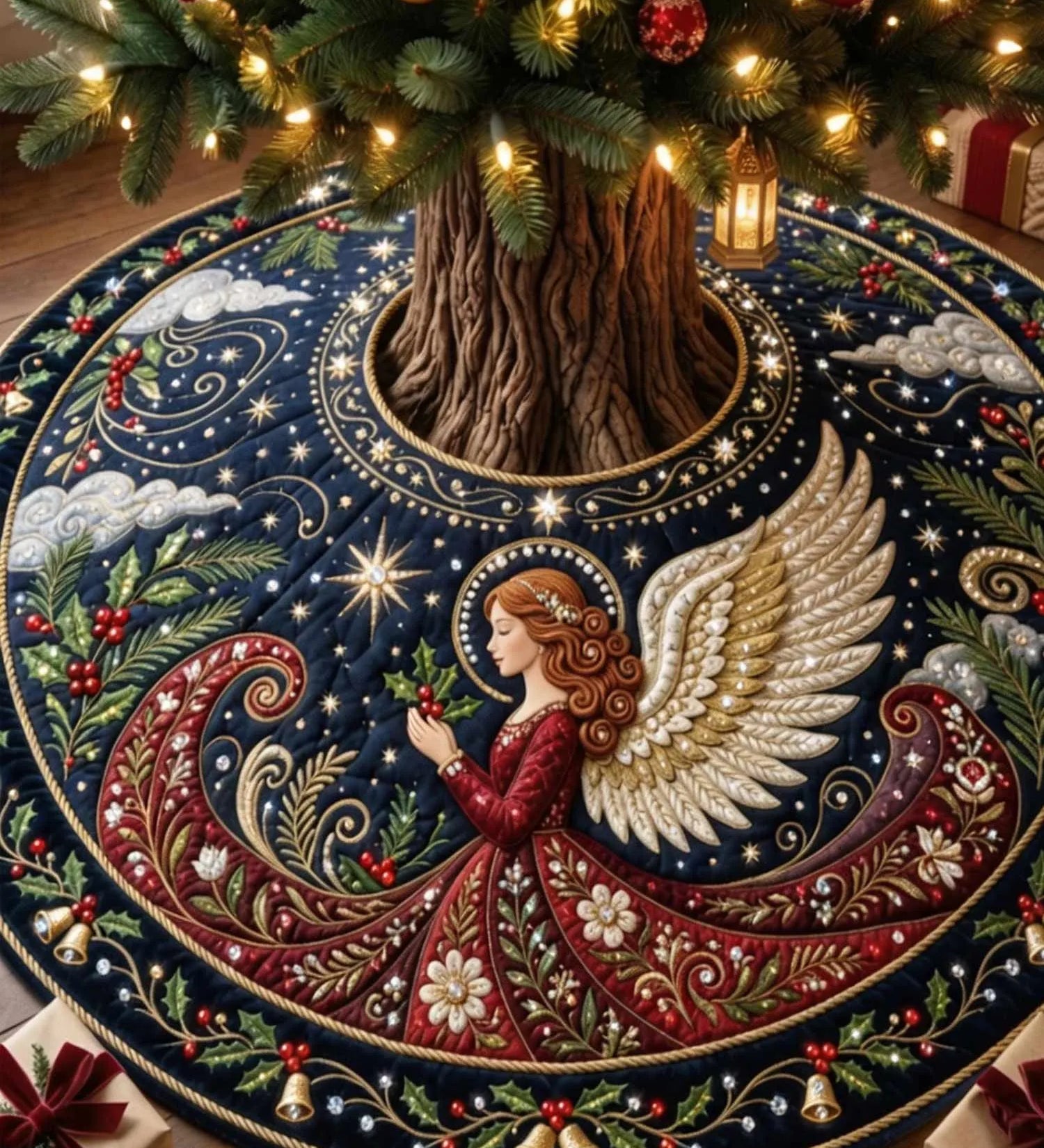 Jeweled Angel Quilted Tree Skirt