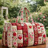 Rose Heart And Books Quilted Duffle Bag