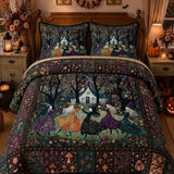 Floral Ghost Pumpkin Skull Halloween All‑Over Print Quilted 3‑Piece Bedding Set