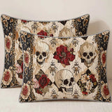 Skull Red Rose Vintage Floral Halloween Quilted 3‑Piece Bedding Set