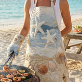 Seashells On The Beach Quilted Apron Set (2-Piece) – Padded Apron + Heat-Resistant Oven Mitts