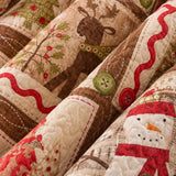 Rustic Reindeer Snowman Christmas Quilted 3-Piece Bedding Set