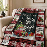 Country Christmas Red Pickup Truck Tree Farm Patchwork Quilted Blanket