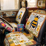 Sunflower And Bee Quilted Car Seat Protector