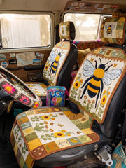 Sunflower And Bee Quilted Car Seat Protector