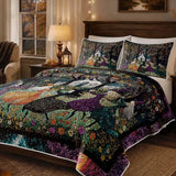 Floral Ghost Pumpkin Skull Halloween All‑Over Print Quilted 3‑Piece Bedding Set