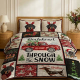 Dachshund Through The Snow Christmas Red Truck Quilted 3-Piece Bedding Set