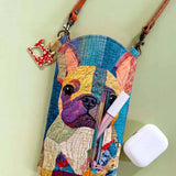 Colorful Patchwork French Bulldog Quilted Slim Phone Crossbody Bag