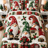 Christmas Gnome Plaid Patchwork Quilted 3-Piece Bedding Set