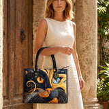 Black Cat Quilted Leather Strap Bible Handbag