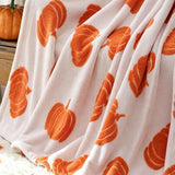 Halloween Fall Pumpkin Flannel Sherpa Pattern Throw Blanket