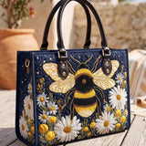 Bee And Flower Quilted Leather Strap Bible Handbag