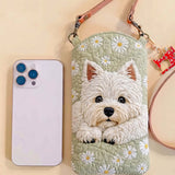 Westie Daisy Floral Quilted Slim Phone Crossbody Bag