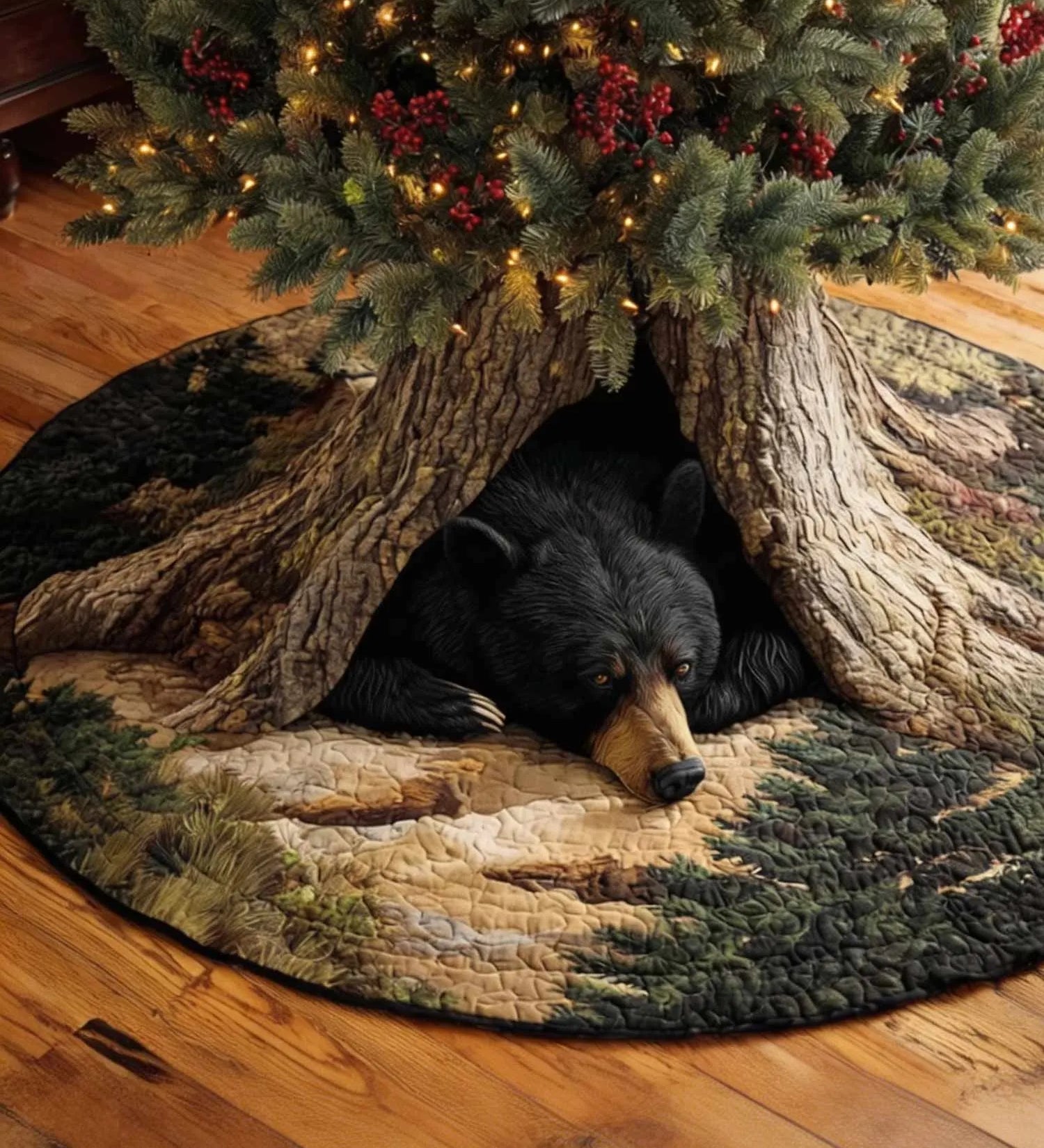Bear Whisperer Christmas Quilted Tree Skirt
