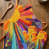 Hippie Sun Quilted Apron Set (2-Piece) – Padded Apron + Heat-Resistant Oven Mitts