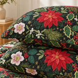 Poinsettia Holly Christmas Quilted 3-Piece Bedding Set