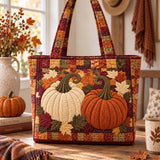 Vintage Fall Pumpkin Maple Leaf Patchwork Quilted Tote Bag