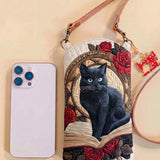 Book And The Black Cat Quilted Slim Phone Crossbody Bag