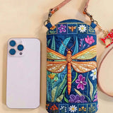 Jungle Dragonfly Wildflower Quilted Slim Phone Crossbody Bag