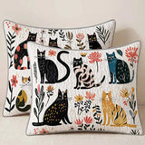 Colorful Cat Floral Patchwork Quilted 3‑Piece Bedding Set