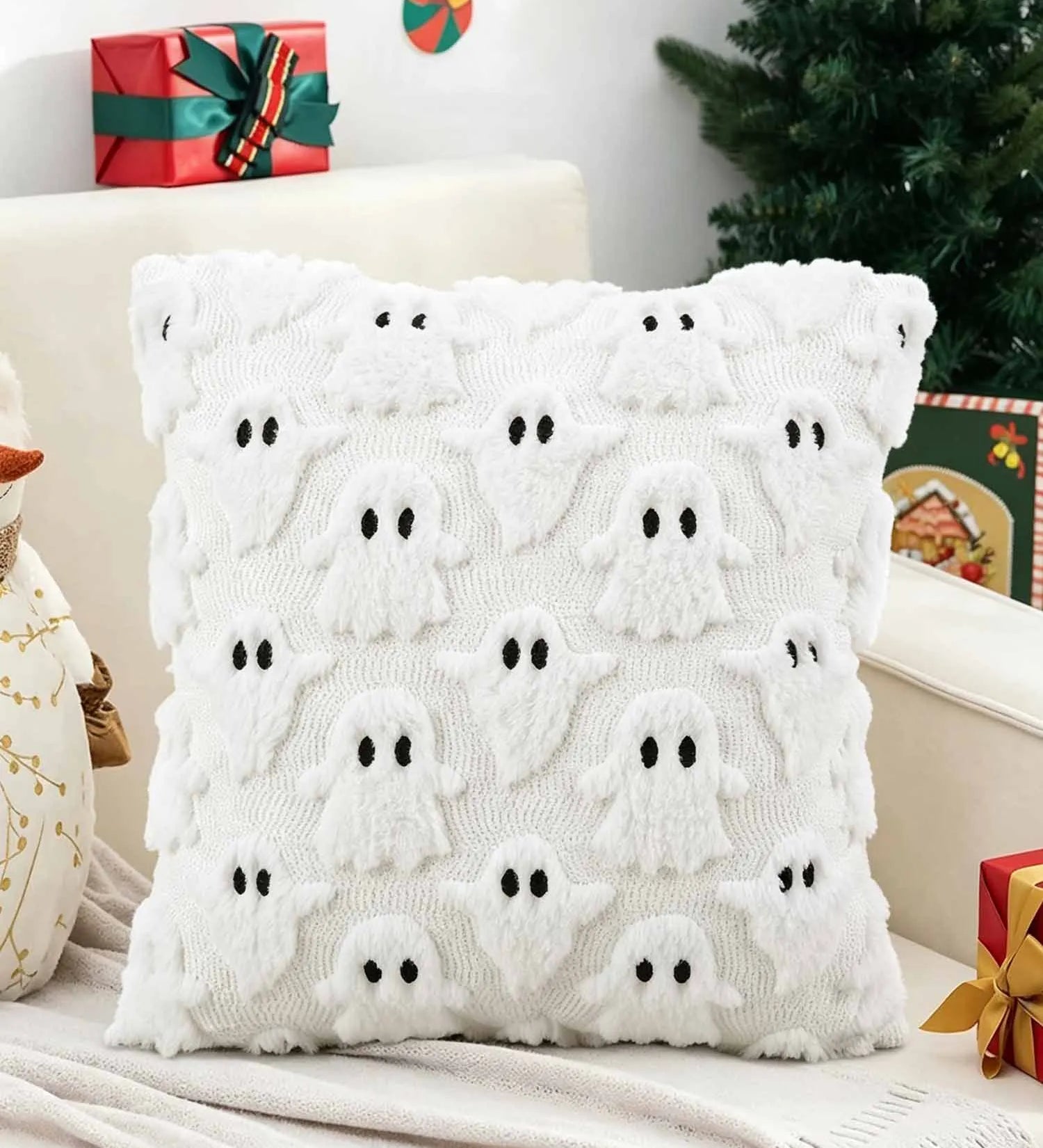 Halloween Ghost Pumpkin 3D Plush Knitted Throw Pillow Cover