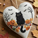 Heart Embroidery Kit - Black Cat And Pumpkin | Happy Halloween Handicraft | Diy Holiday Needlepoint