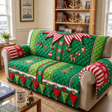Christmas Elf Holly Candy Cane Quilted Sofa Cover
