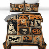 Vintage Stamp Skull Ghost Witch Halloween Patchwork Quilted 3‑Piece Bedding Set
