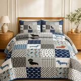 Dachshund Patchwork Quilted 3‑Piece Bedding Set