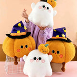 Cute Halloween Ghost & Wizard Pumpkin Plush Throw Pillow
