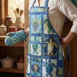 Sea Turtle Quilted Apron Set (2-Piece) – Padded Apron + Heat-Resistant Oven Mitts