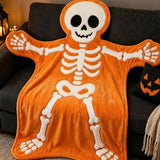 Halloween Skeleton Shape Flannel Plush Throw Blanket