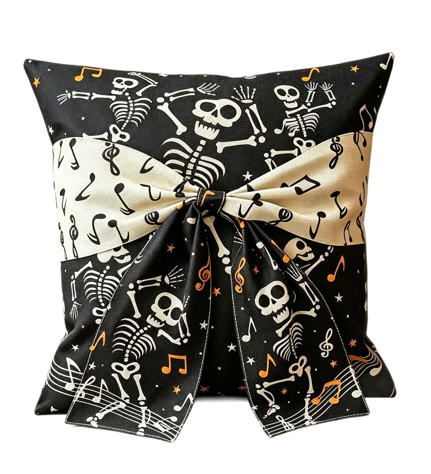 Halloween Dancing Skeleton Musical Note Bow Decorative Throw Pillow Cover