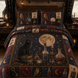 Mystic Black Cat Potion Crystal Star Quilted 3‑Piece Bedding Set