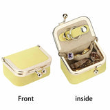 Genuine Leather Mini Coin Purse-Solid Color Kiss Lock Change Pouch