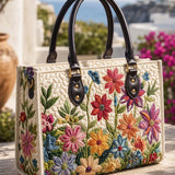 Flower Field Quilted Leather Strap Bible Handbag