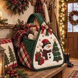 Snowman & Christmas Tree Applique Holiday Gift Storage Handbag Quilted Christmas Basket