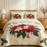 Poinsettia Charm 3-Piece Quilted Bedding Set