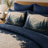 Mountain Pine Forest Vintage Quilted 3‑Piece Bedding Set