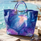 Marine Jellyfish Print And Hearts PVC Tote Bag