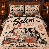 Halloween Salem Book Club Retro Witch Skeleton Bat 3-Piece Quilted Bedding Set