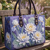 Lotus Iris Floral Quilted Leather Strap Bible Handbag