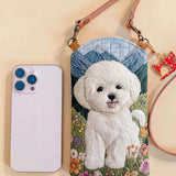 Mountain Floral Bichon Frise Quilted Slim Phone Crossbody Bag
