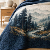 Mountain Pine Forest Vintage Quilted 3‑Piece Bedding Set