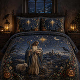 Good Shepherd Jesus Raven Pumpkin Starry Night Quilted 3‑Piece Bedding Set
