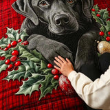 Christmas Black Labrador Holly Plaid Patchwork Quilted 3-Piece Bedding Set