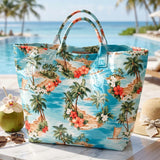 Hawaii Flower Print And Hearts PVC Tote Bag